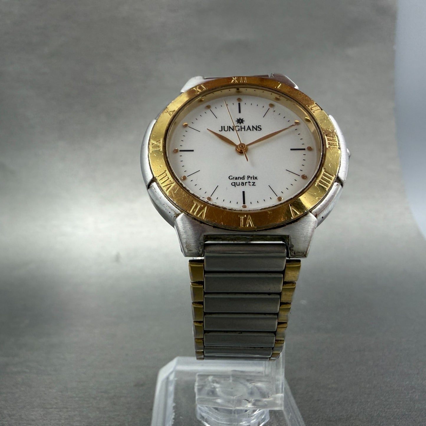 Junghans Grand Prix Watch Men 33mm White Dial Two Tone Round 11024 New Battery5