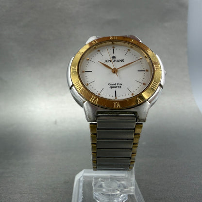 Junghans Grand Prix Watch Men 33mm White Dial Two Tone Round 11024 New Battery5