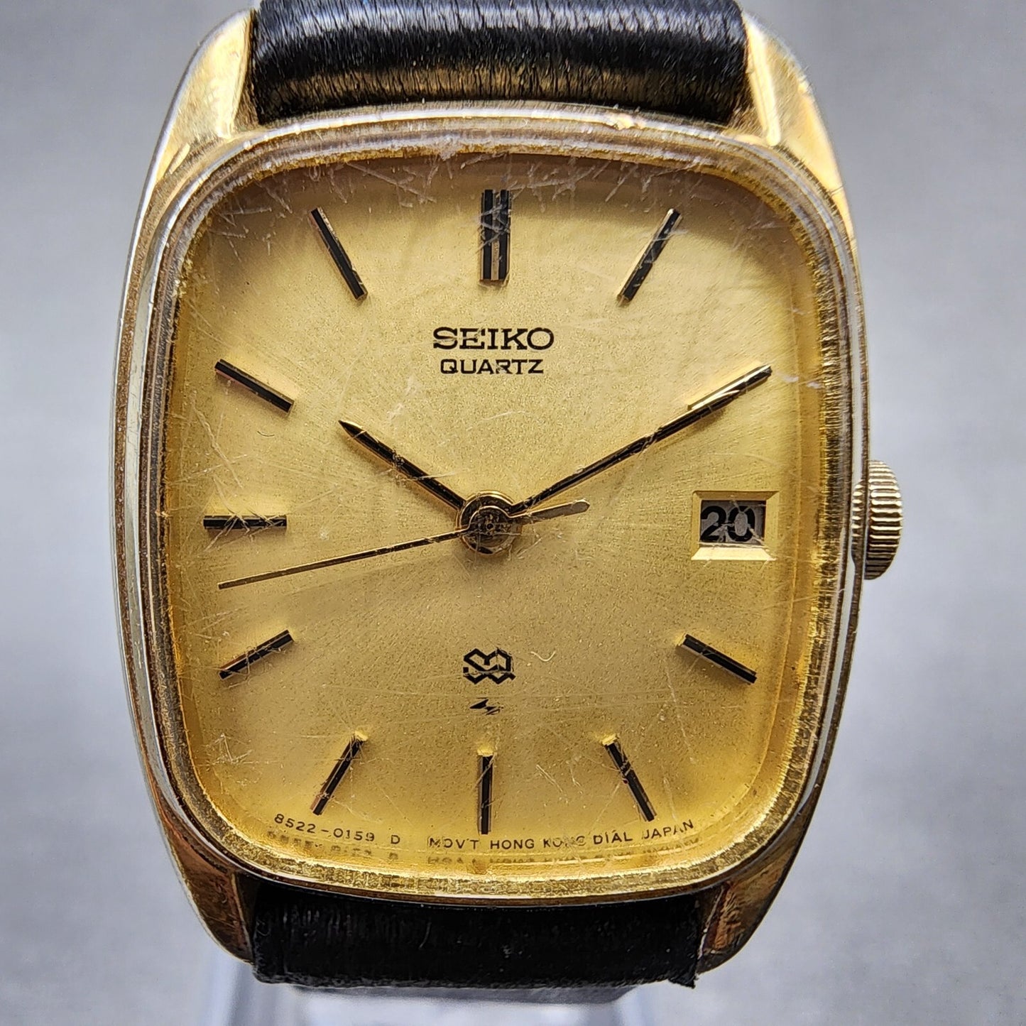 VTG Seiko SQ Watch Women 22mm Gold Dial Gold Tone Date Rectangle 85225049 Runs1