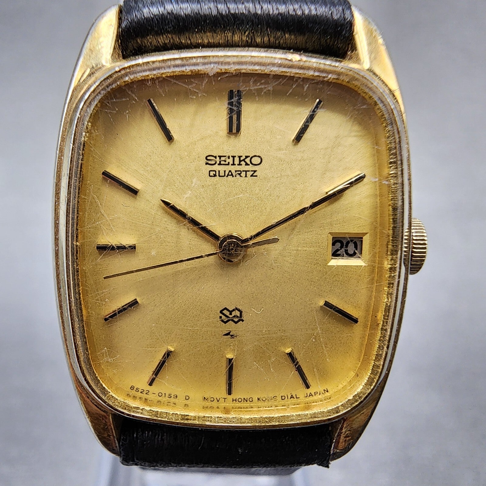 VTG Seiko SQ Watch Women 22mm Gold Dial Gold Tone Date Rectangle 85225049 Runs1