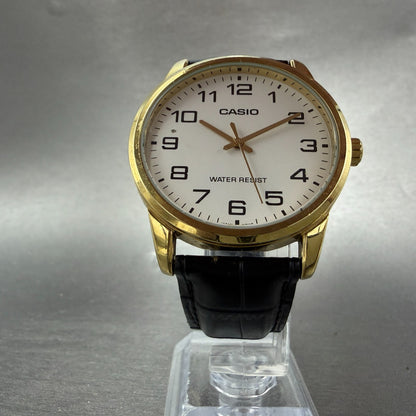 Casio Watch Men 38mm White Dial Gold Tone Round MTP-V001 NewBattery Leather Band5