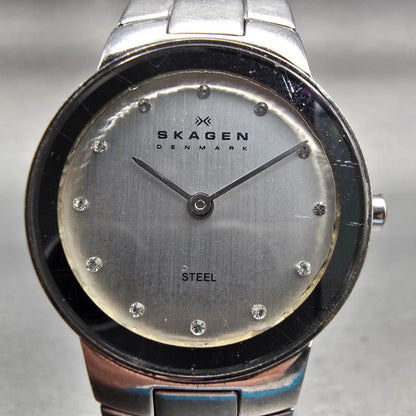 Skagen Watch Women 25mm Silver Dial Silver Tone Round 430SSXD New Battery 5.5"1