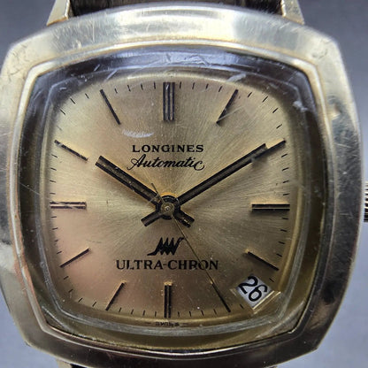 Longines Ultra Chron Watch Men 33mm Gold Dial Gold Filled Rectangle Automatic1