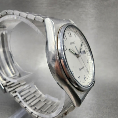 VTG Seiko Chronos Watch Men 33mm White Dial Silver Tone Daydate Round New Batt3