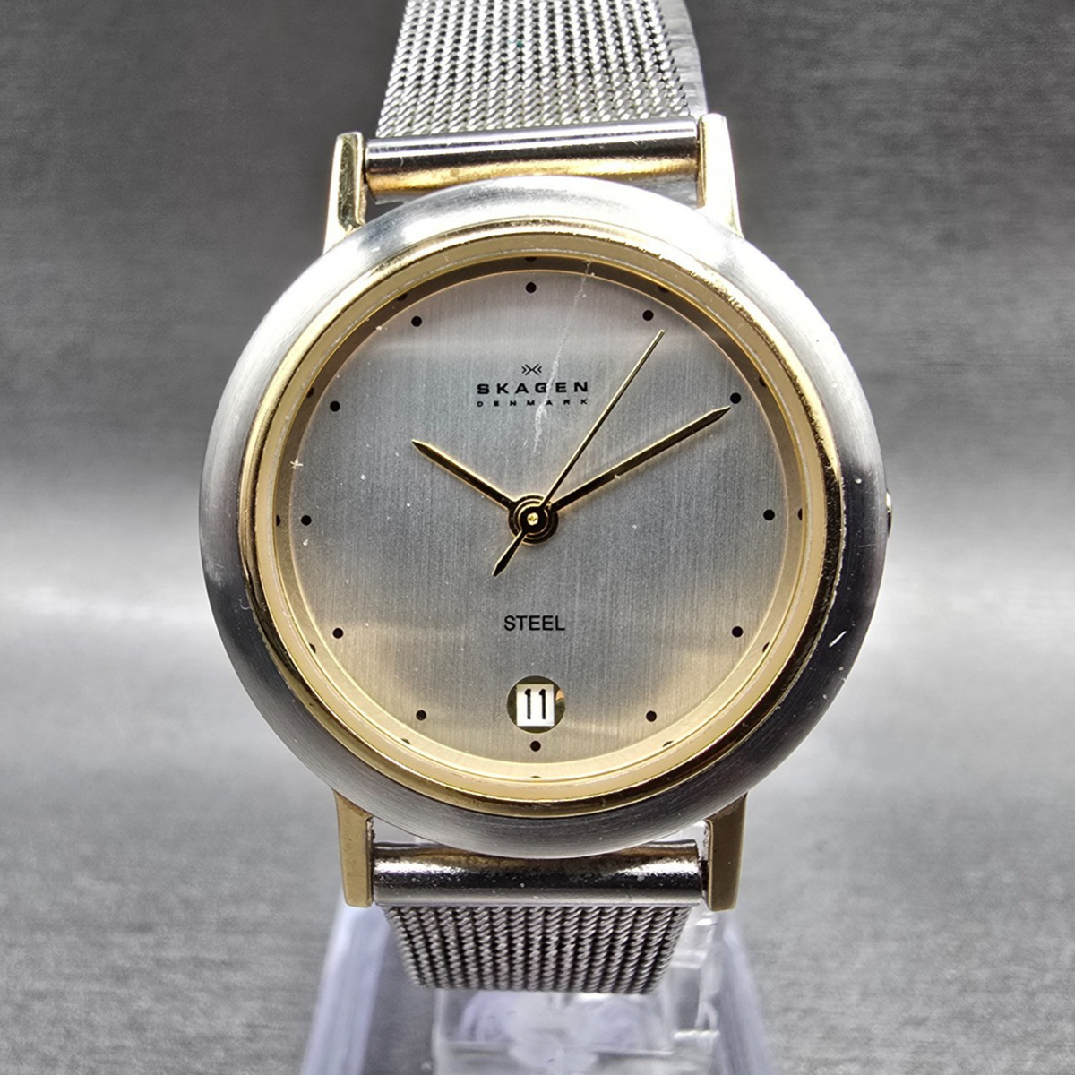 Skagen Watch Women 28mm Silver Dial Two Tone Date Round 16SGS New Battery JP20