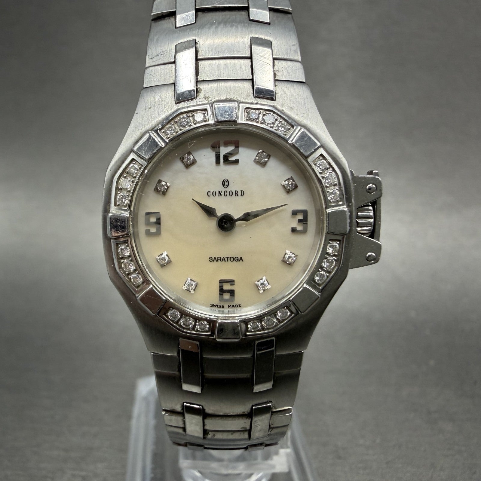 Concord Saratoga Watch Women 25mm MOP Dial Steel Diamond Bezel 14.25.1833 NewBat0