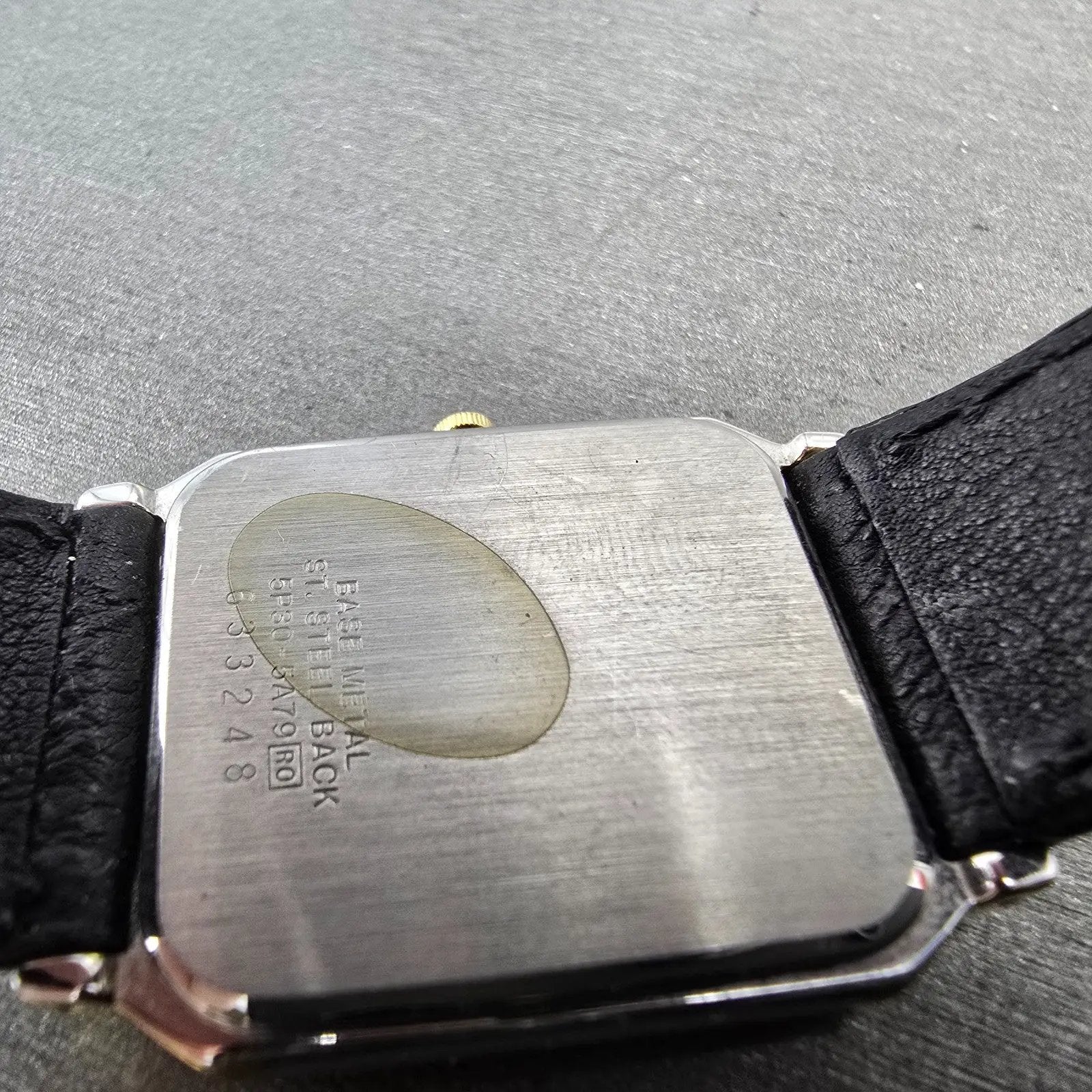 Seiko Tank Watch Men 26mm Black Dial Two Tone Rectangle 5P30-5A79 PARTS Vintage10