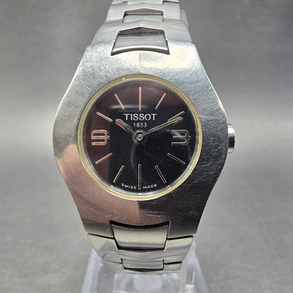 Tissot Watch Women 23mm Black Dial Silver Tone Round L520 New Battery W/box1