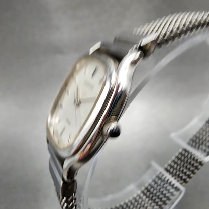 Seiko Exceline Tank Watch Women 21mm Silver Dial Silver Tone 3f315a00 New Batt2