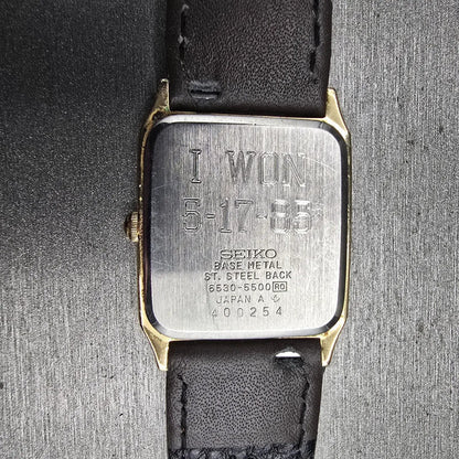 Seiko Tank Watch Men 26mm Silver Dial Gold Tone Rectangle 6530-5500 New Battery10