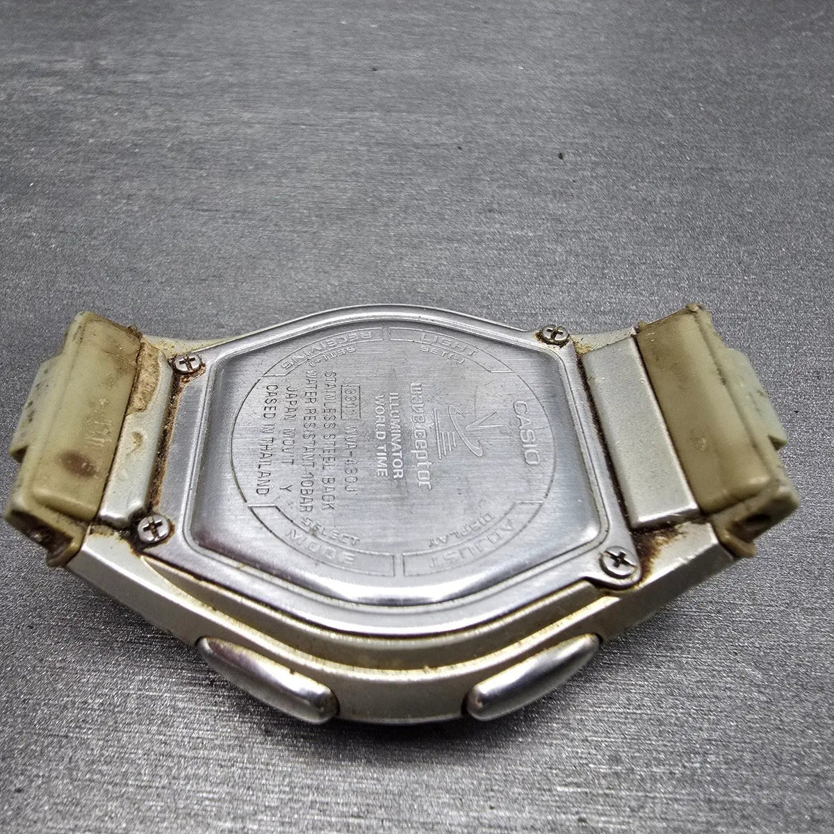 Casio Waveceptor WVA-430J Watch Men 43mm Black Dial Silver Alarm Chrono PARTS8