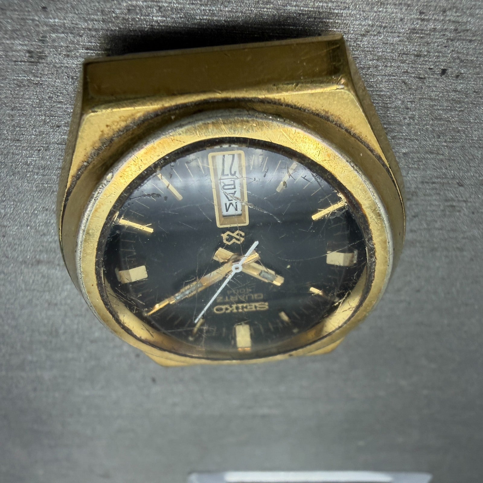 Seiko SQ Watch Men 37mm Black Dial Gold Tone Daydate Oval 0903-8029 PARTS VTG3