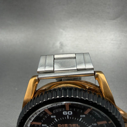 Diesel Rollcage Watch Men 46mm Black Dial Rose Gold Tone Date DZ-1754 New Batter5