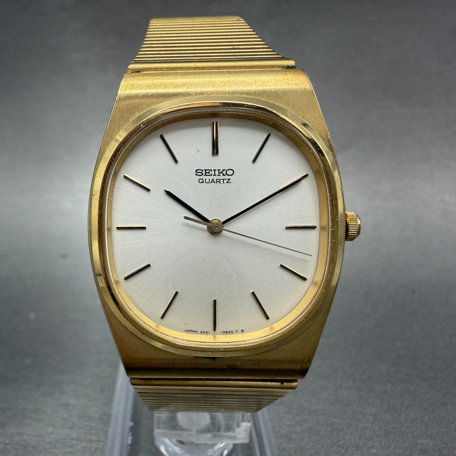 Seiko Watch Unisex 30mm Silver Dial Gold Tone Oval 3421-5269 New Battery Vintage0