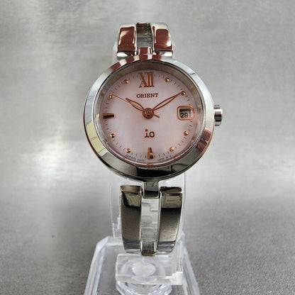 Orient IO Solar Watch Women 24mm MOP Dial Silver Tone Date Round KN70UAA0 Runs6