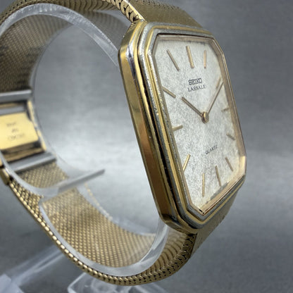 Seiko Lassale Tank Watch Men 30mm Silver Dial Gold Tone 60205929 New Battery3