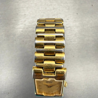 Seiko Watch Women 17mm Gold Dial Gold Tone Rectangle 2P20-5E60 New Battery VTG4