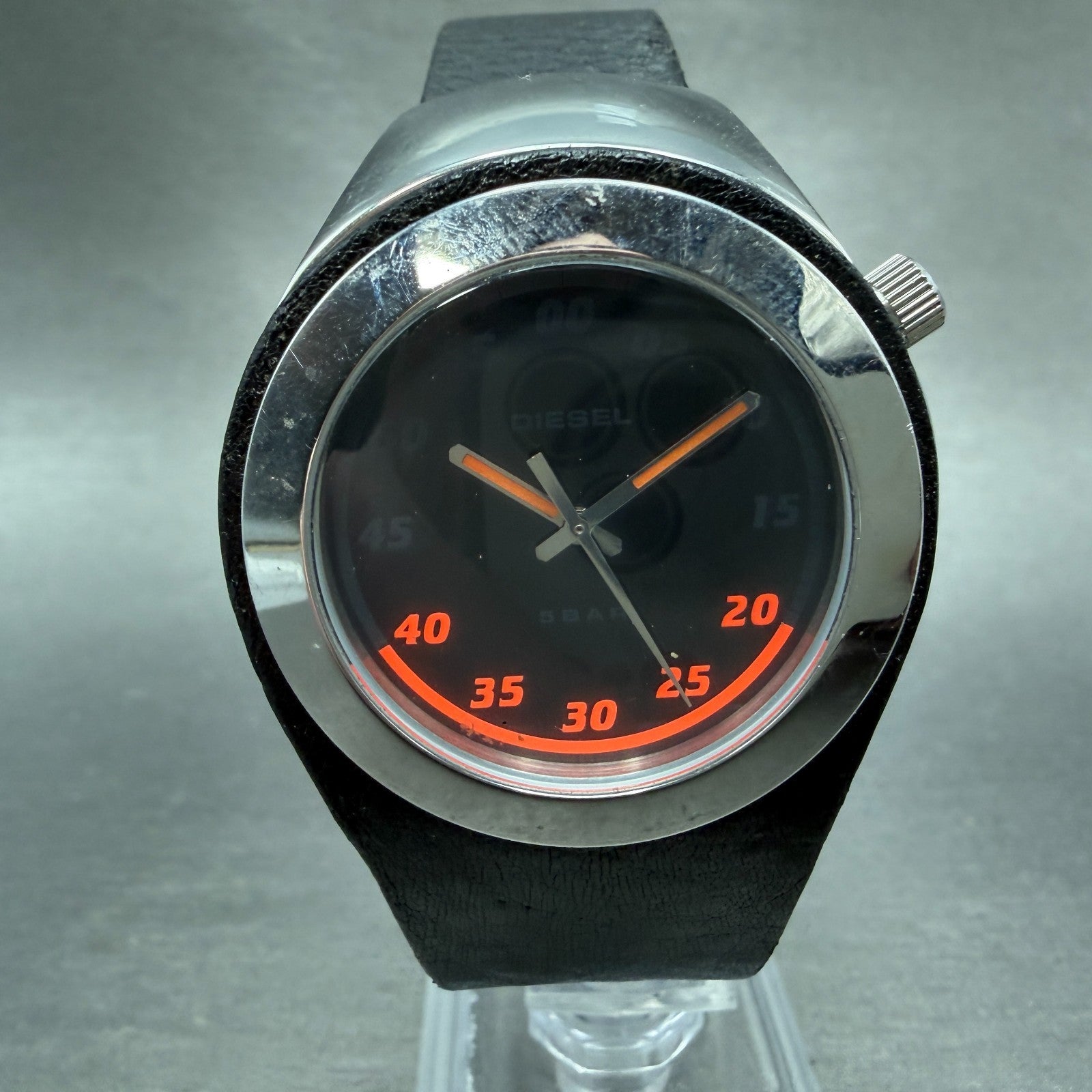 Diesel Watch Men 38mm Black Dial Silver Tone Round DZ-4001 Leather New Battery0