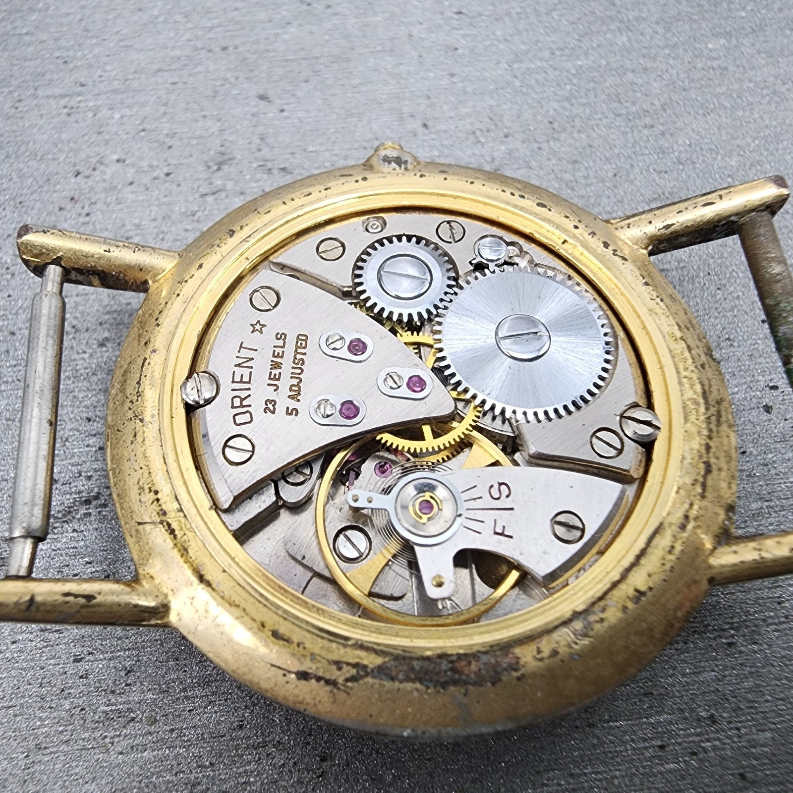 Royal Orient Watch Men 35mm Silver Dial Gold Tone 23 Jewels Manual WindPARTS11