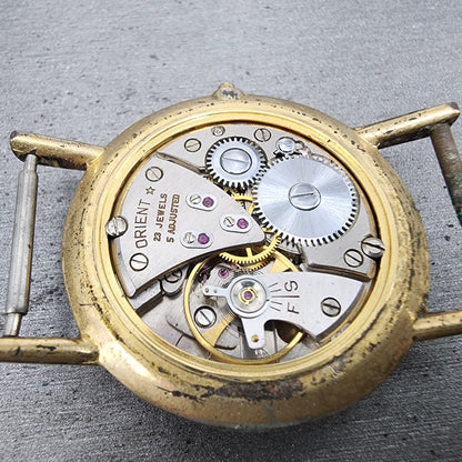 Royal Orient Watch Men 35mm Silver Dial Gold Tone 23 Jewels Manual WindPARTS11