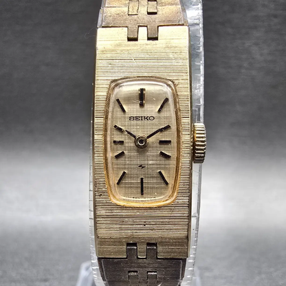 Seiko Tank Watch Women 12mm Gold Dial Gold Tone Rectangle 1520-3339 Manual Wind0