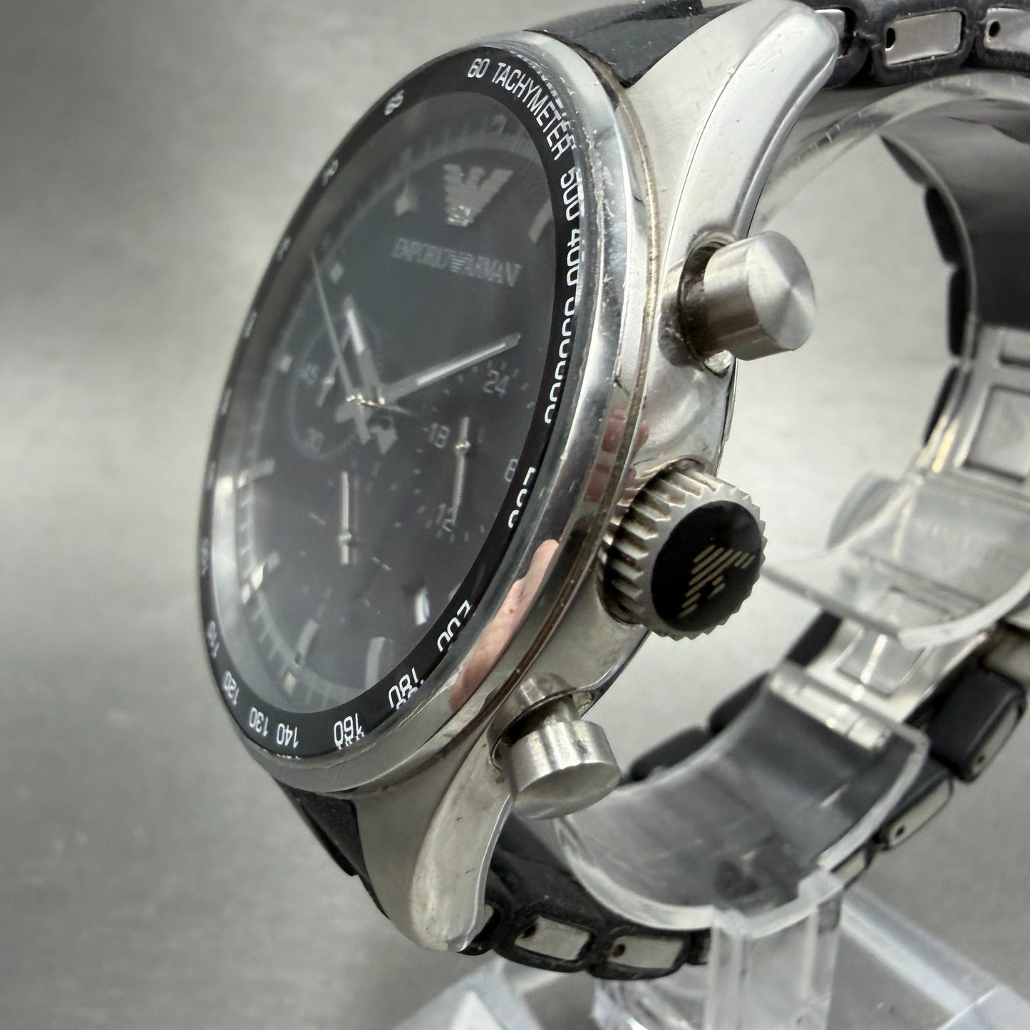 Emporio Armani Chronograph Watch Men 43mm Black Dial Steel Date AR-5890 New Batt2
