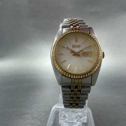 Seiko Watch Women 25mm White Dial Two Tone Daydate Round 7n83-0041 New Batt NM8216
