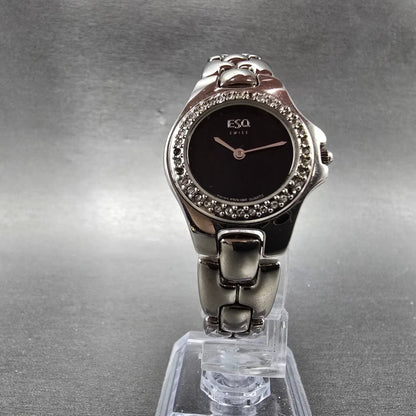ESQ Watch Women 25mm Black Dial Silver Tone Round 100552 New Battery Crystals5