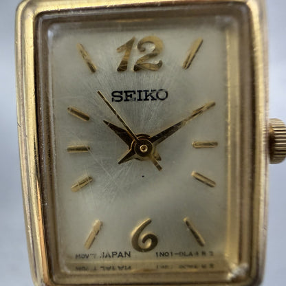 Seiko Tank Watch Women 16mm Champagne Dial Gold Tone 1N01-0FH0 New Battery ZYX21