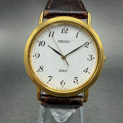 Seiko Spirit Watch Men 33mm White Dial Gold Tone Round  Vintage 5E21-6C00 PARTS0