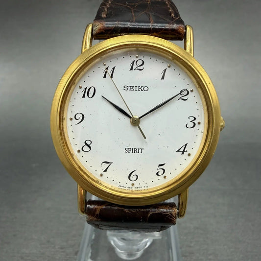 Seiko Spirit Watch Men 33mm White Dial Gold Tone Round  Vintage 5E21-6C00 PARTS0