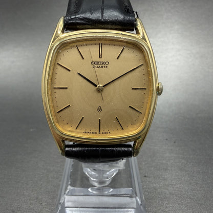 Seiko Watch Men 30mm Champagne Dial Gold Tone Rectangle 5931-5270 New Battery0