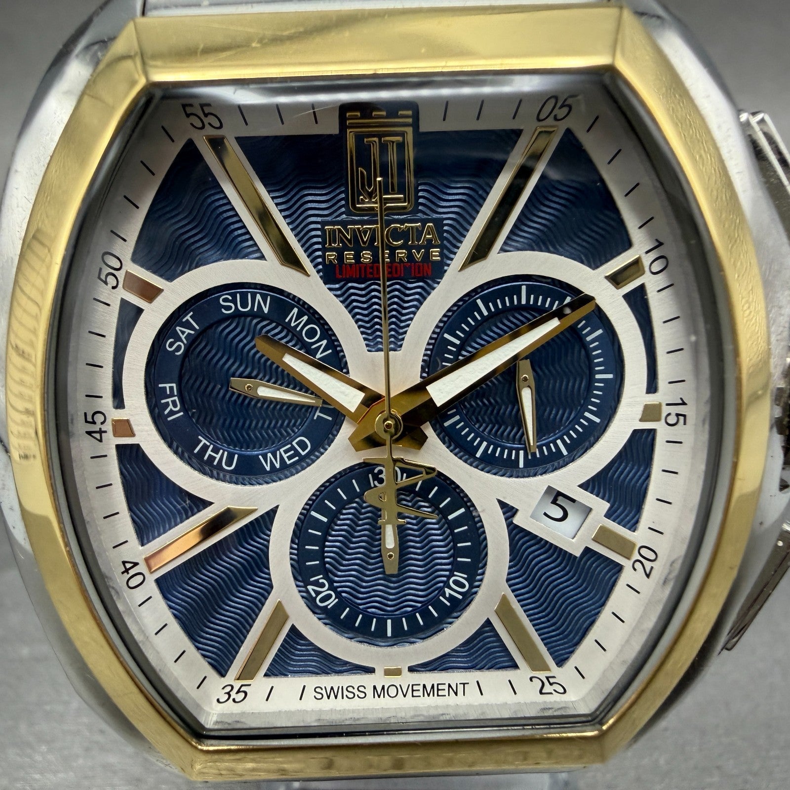 Invicta Jason Taylor Chrono Watch Men 50mm Blue Dial Two Tone Date Daydate 374461