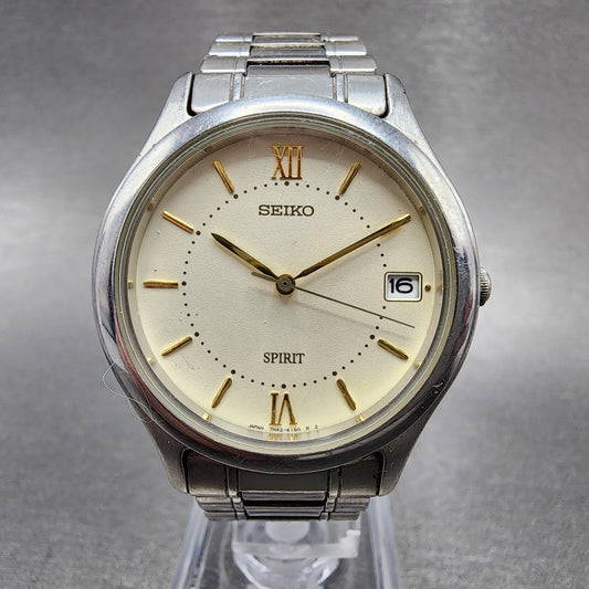 Seiko Spirit Watch Men 34mm Cream Dial Silver Tone Date 7n42-6110 New Battery