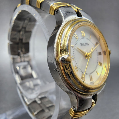 Bulova Watch Women 24mm MOP Dial Two Tone Round Bracelet 98L56 New Battery3