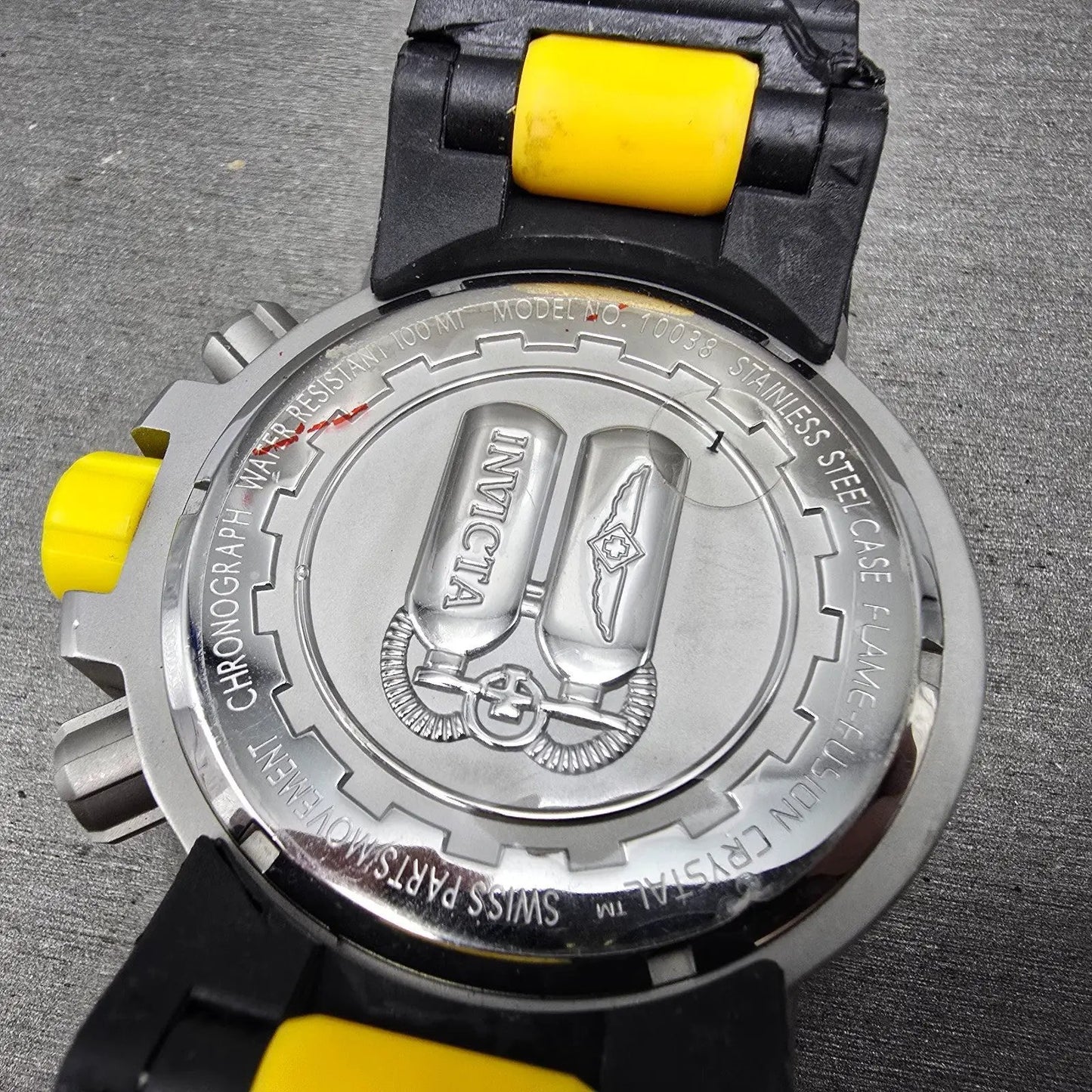 Invicta Chronograph Dive Watch Men 50mm Black Dial Steel Yellow 10038 NewBattery10