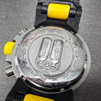 Invicta Chronograph Dive Watch Men 50mm Black Dial Steel Yellow 10038 NewBattery10