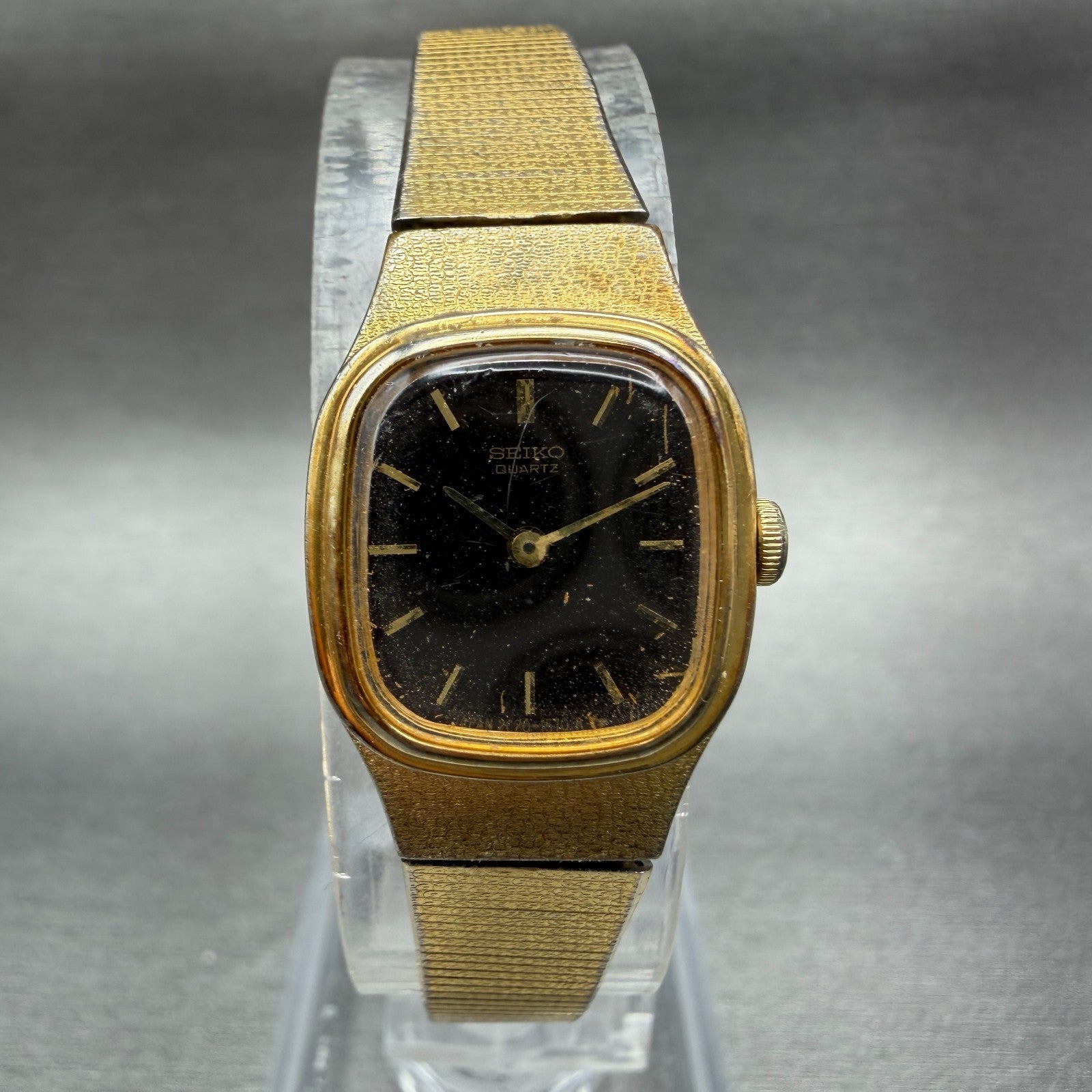 Seiko Watch Women 16mm Brown Dial Gold Tone Square 2C20-5770 New Battery0