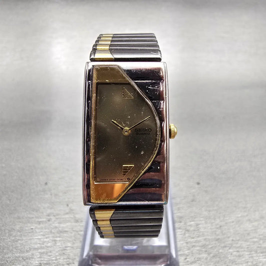 Seiko Asymmetrical Watch Women 17mm Gold Dial Black & Gold Tone 2Y00-5G29 NewBat0