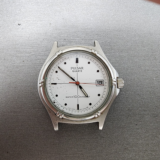 Pulsar Watch Men 37mm White Dial Silver Tone Date Round Y1477040 PARTS0