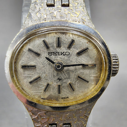Seiko Watch Women 17mm Silver Dial Silver Tone Manual Round 117619 Runs VTG AB11