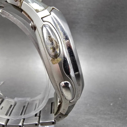 Casio Wave Ceptor Watch Men 43mm Gray Dial Silver Solar Alarm Daydate Runs JDM3