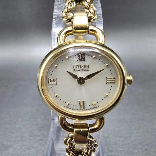 Citizen Eco-Drive Watch Women 23mm Champagne Dial Gold Oval B023-S021995 Works0