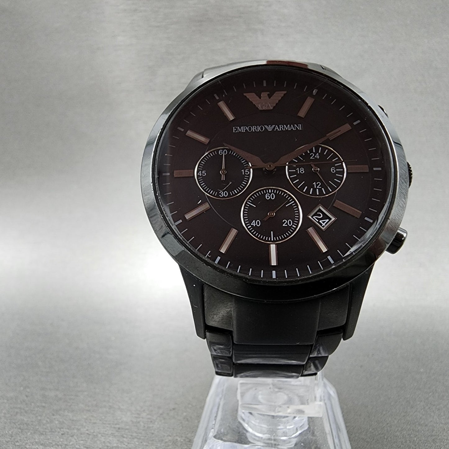 Emporio Armani Chronograph Watch Men 43mm Black Dial Black Tone New Battery5