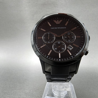 Emporio Armani Chronograph Watch Men 43mm Black Dial Black Tone New Battery5