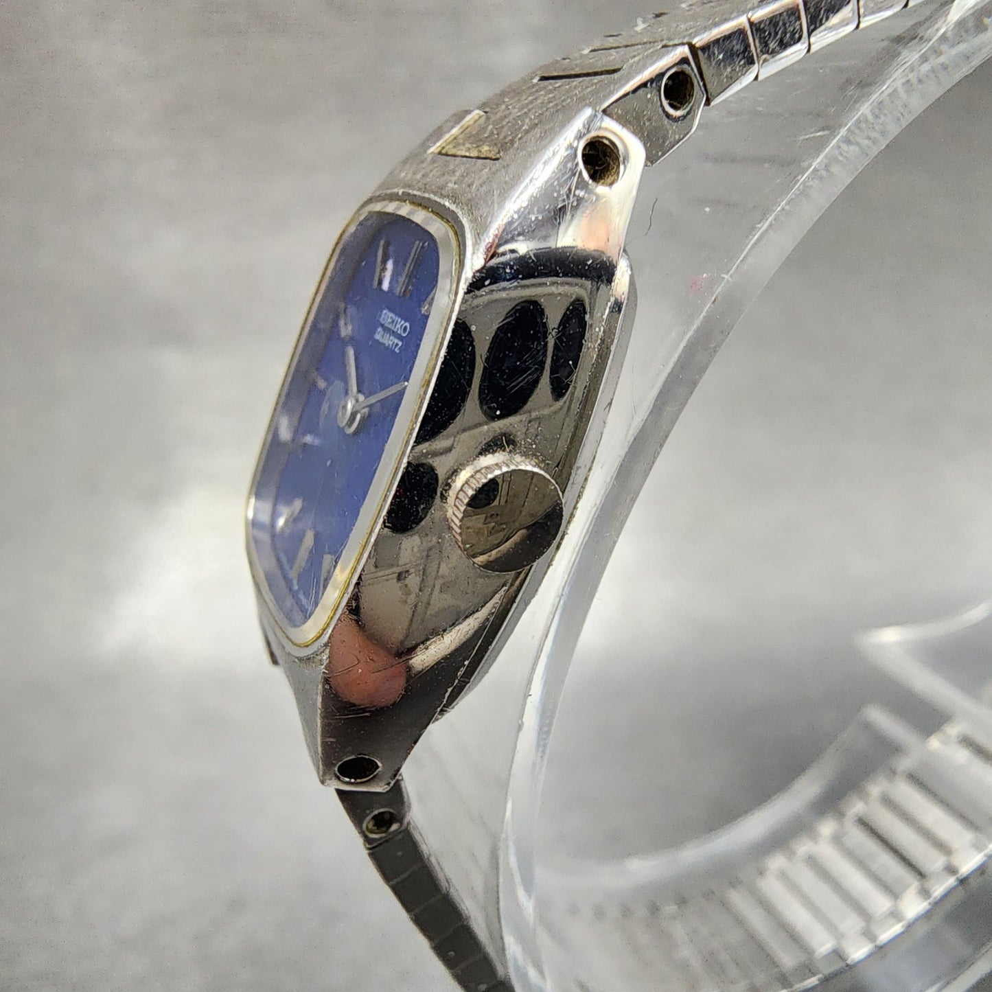 Seiko Watch Women 16mm Blue Dial Silver Tone Rectangle 165009 New Batt NOS2