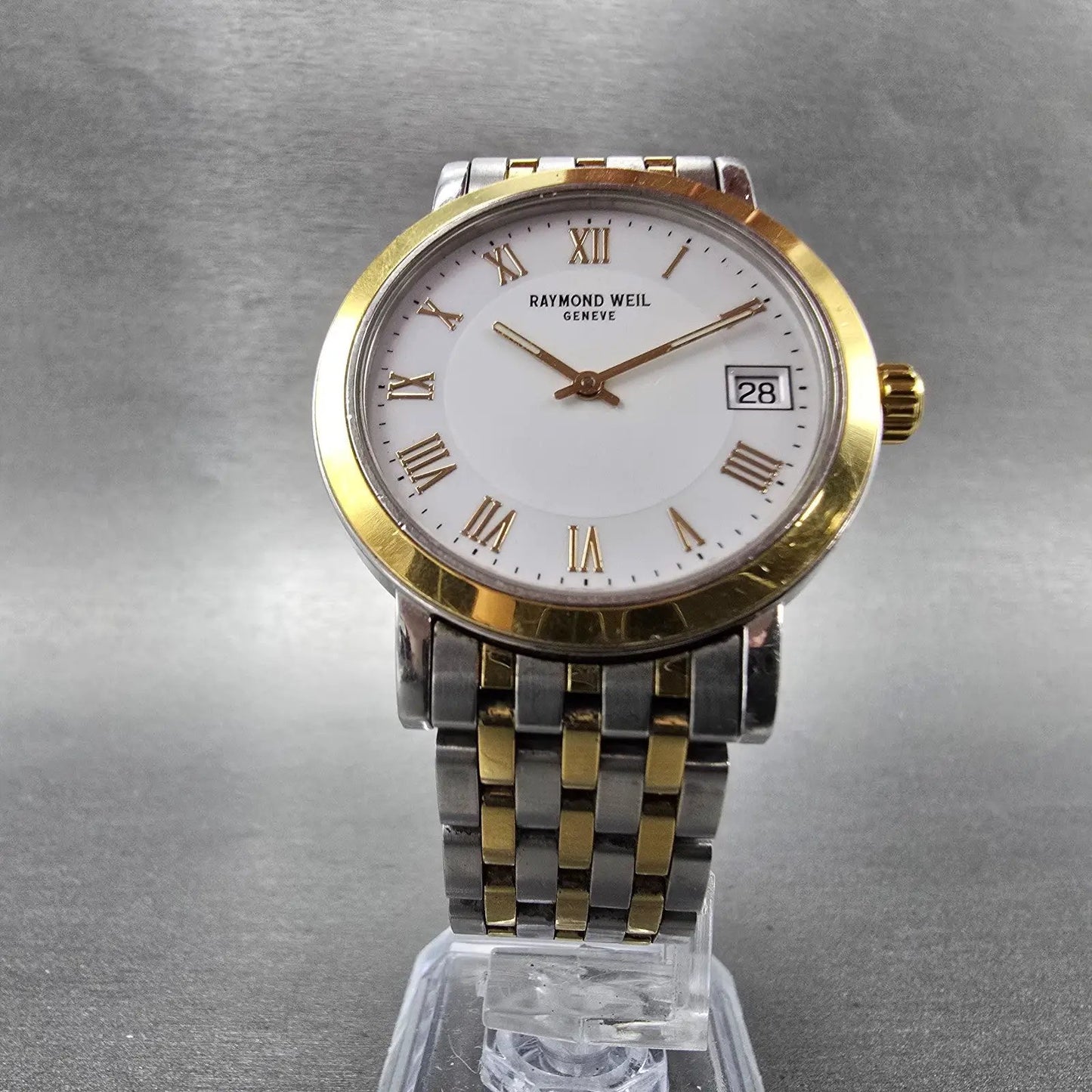 Raymond Weil Toccata Watch Men 35mm White Dial Two Tone Date Round New Battery W5