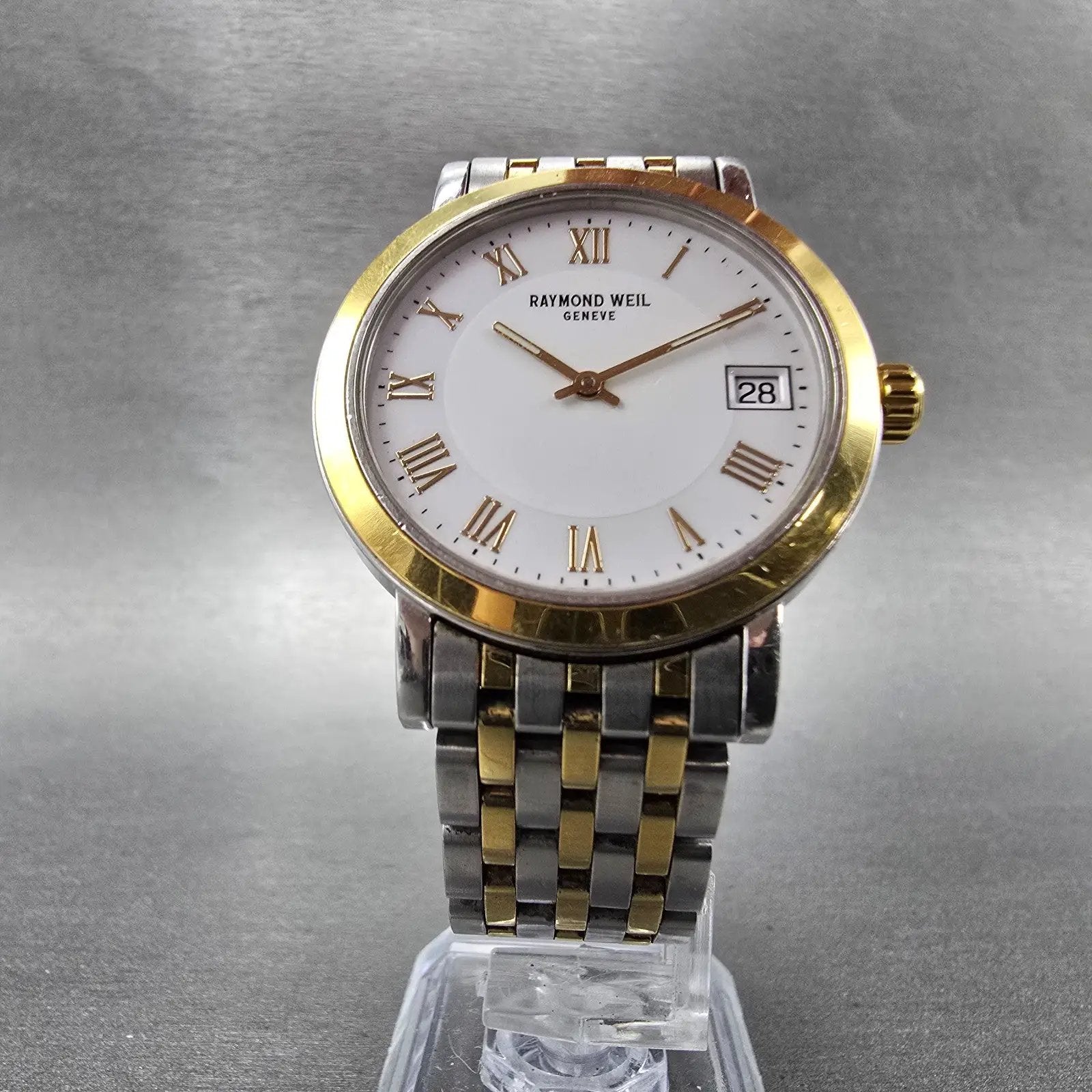 Raymond Weil Toccata Watch Men 35mm White Dial Two Tone Date Round New Battery W5