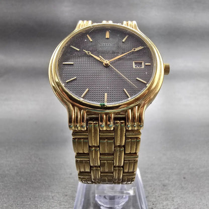 Citizen Watch Men 34mm Gray Dial Gold Tone Date Round 5510-F52584 New Battery5