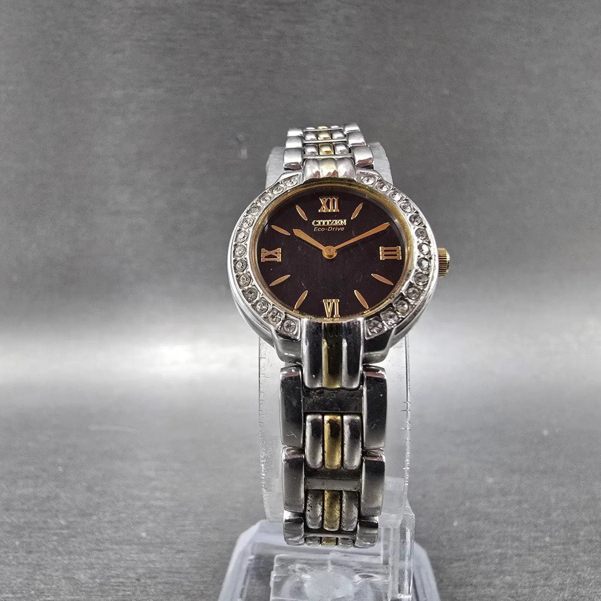 Citizen Eco-Drive Watch Women 21mm Black Dial Two Tone Gemmed B023-S018249 Works5